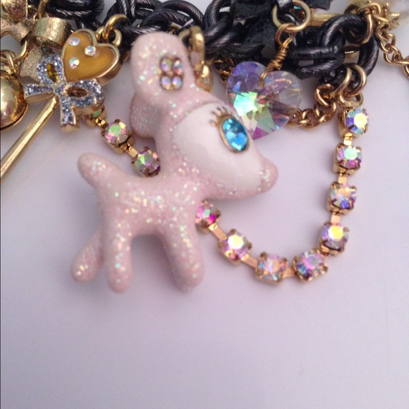 Betsey Johnson pink glitter Bambi deer fawn winter wonderland crystal bracelet - Picture 7 of 7